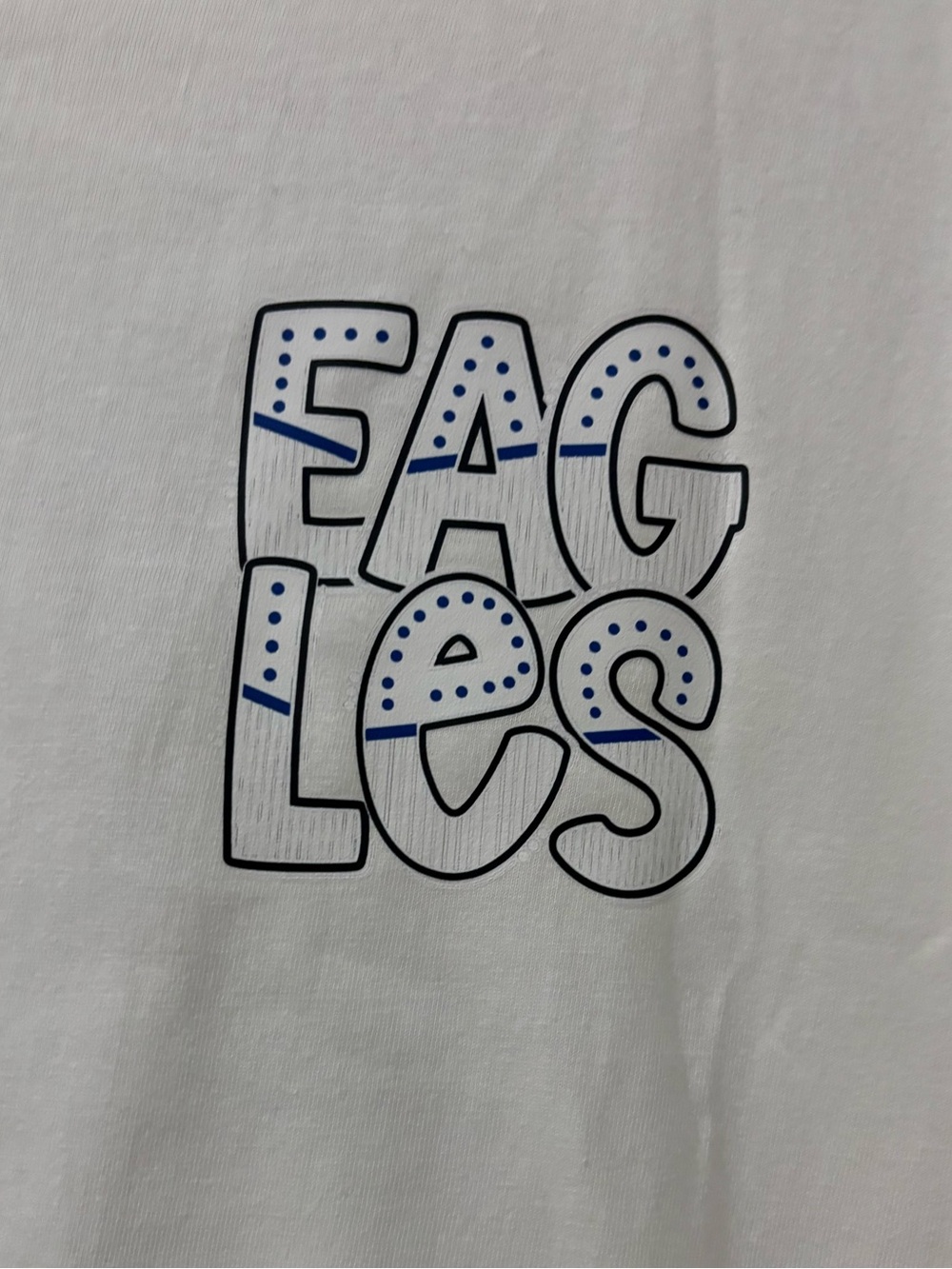 White Tee with Blue Graphic Lettering Eagles Mascot